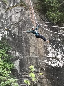 Heather Petrie from Bolt Burdon Kemp on a zipwire