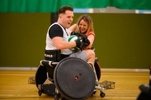 Ben Pepper and Jessica Standley playing wheelchair rugby