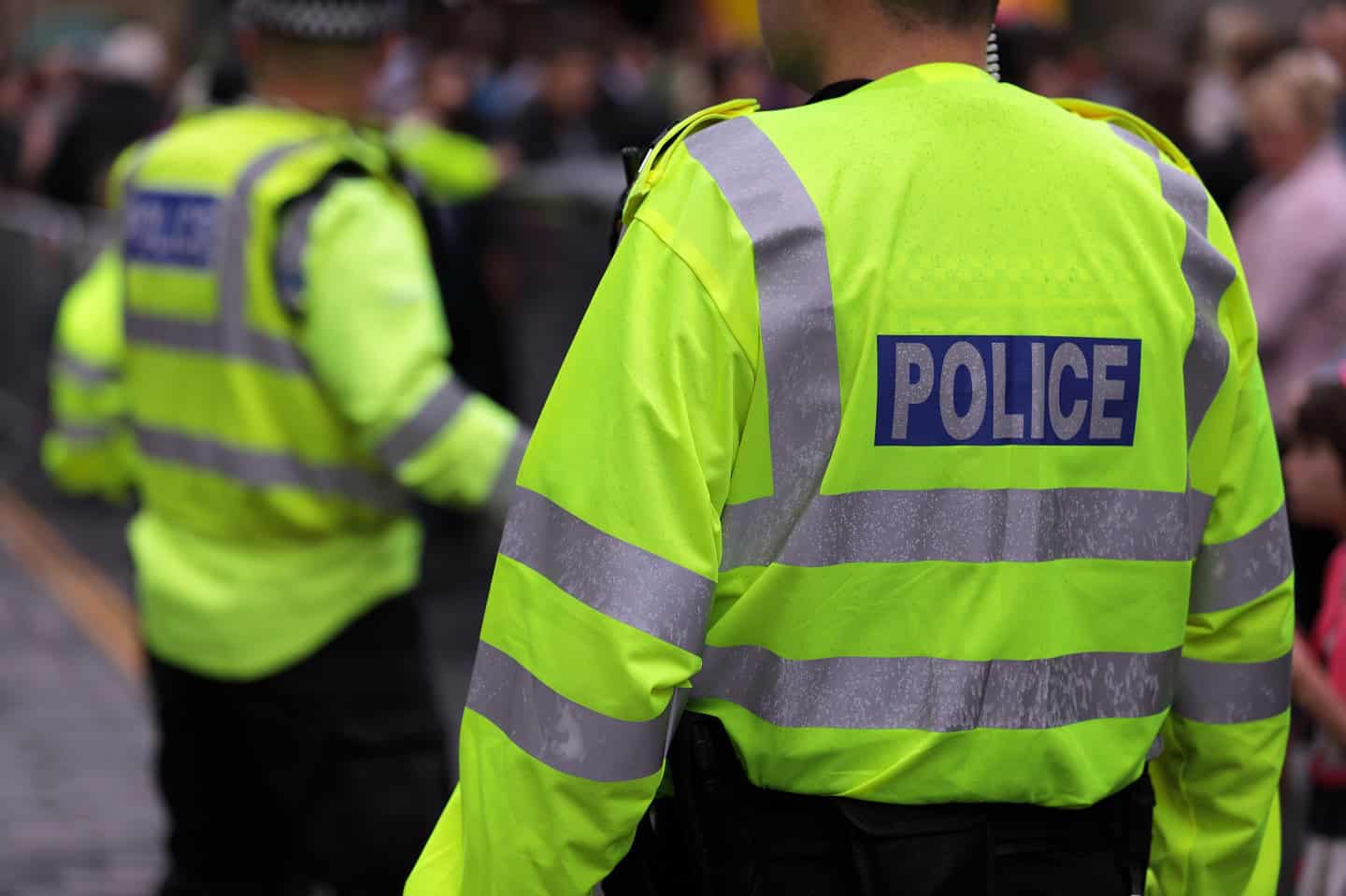 Police,In,Hi-visibility,Jackets,Policing,Crowd,Control,At,A,Uk