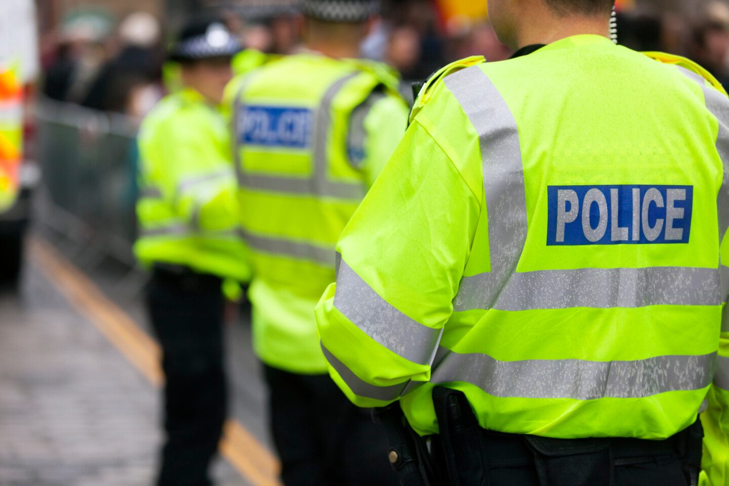 Police,In,Hi-visibility,Jackets,Policing,Crowd,Control,At,A,Uk